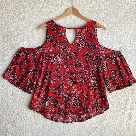 Mossimo Supply Co Women's paisley print cold shoulder ruffle blouse, Sz M - Picture 13 of 16
